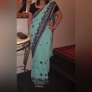 Green and Black Saree